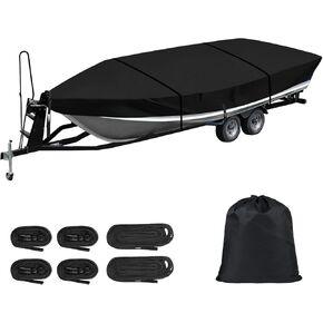 16FT Jon Boat Cover, 420D Marine Grade Waterproof Cover with Adjustable Windproof Tightening Strap & Anti-UV for Jon Boat 17'10'' Long Beam Width Up to 92''