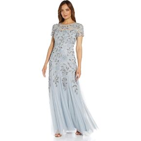Adrianna Papell Women's Floral Beaded Godet Gown Dress