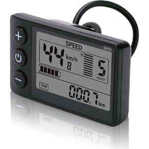 Electric Bike LCD Display Meter, 24V 36V 48V E Bike Display Meter Control Panel with Waterproof Plug Conversion Kit for Electric Scooter 22.2mm/0.9in Handlebars