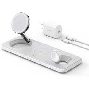 Anker Foldable 3-in-1 Wireless Charging Station, Qi2 Certified 15W Ultra-Fast Wireless Charger, for iPhone 15/14 / 13/12 Series, AirPods Pro, Apple Watch Ultra (USB-C Charger and Cable Included)