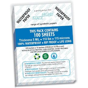 WATERPROOF PAPER | THICKNESS 5 MIL 110 LB, 25 SHEETS SYNTHETIC PAPER, DURABLE LASER PRINTER PAPER, 8.5X11 || OFFICE PRINTERS