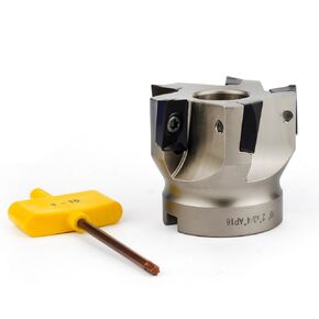 90 Degree Square Shoulder Indexable Face Mill with 5 Pcs APKT1604 Carbide Inserts, 2" Cutting Diameter, 1.75" Overall Length, 5 Flutes