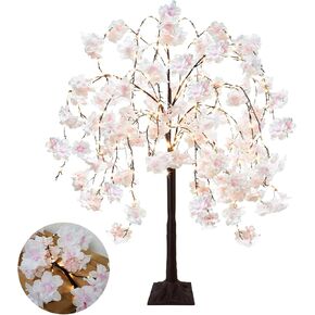 4FT Cherry Blossom Tree with 360 LED Fairy Lights Artificial Lighted Tree with 8 Lighting Modes Light Up Pink Tree with Faux Flowers for Spring Wedding Party Indoor Outdoor Decor
