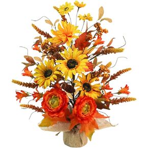 Fall Table Tree, Tabletop Artificial Fall Tree with Sunflowers Berries Maple Leaves Burlap Base Fall Decorations for Autumn Office Home Harvest Thanksgiving Party