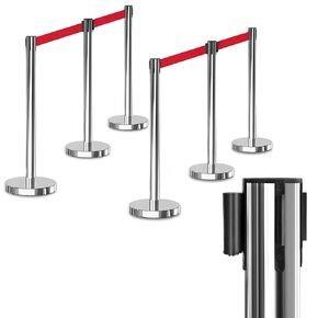 6PCS Silver Crowd Control Stanchion with 6.6 ft/2 m Red Retractable Belt Stanchions with Retractable Belts Crowd Control Barriers Safety Barriers