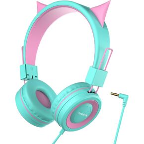 SIMJAR Cat Ear Kids Headphones for School, Wired Boys/Girls Foldable Headphones with Adjustable Headband, 3.5 MM Jack for Online Learning/Travel/Tablet/iPad/Computer