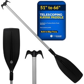 Five Oceans Canoe Paddle - Telescopic Paddle and Hook with Bilge Pump Function, Boat Paddle for Boats - Telescoping from 4.25 Ft. (51-inch) to 5.5 Ft. (66-inch) - FO4718