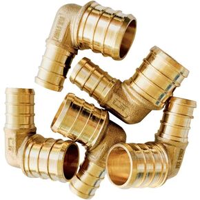 10-Pack EFIELD Pex Fittings 1 Inch Elbow Brass Barb Crimp Fittings for Pex Tubing, ASTM F1807