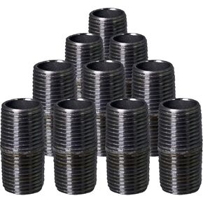 SupplyGiant 1/2 x 12 Inch Steel Black Pipe (4-Pack), Heavy Duty Industrial Malleable Steel Pipes, 1/2'' x 12'' Pre Cut Threaded Pipe Nipple Great For All DIY Furniture Projects And Black Pipe Shelving