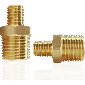 ZOUNI 2pcs Reducing Hex Nipple, Brass 1/2" NPT Male x 3/8" NPT Male Pipe Fitting Reducer Nipple Adapter 1000psi Reducer Straight Connector (2pcs, 1/2"-3/8")