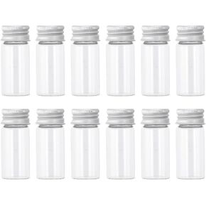 12Pcs Sealed Glass Bottles, 10ml Sample Vials, Small Empty Transparent DIY Crafts Vials with Aluminium Caps for Liquids, Powder, Seeds