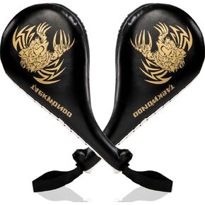 2 Pack Taekwondo Kick Pads, 15 x 7.5 x 2 inch Double Martial Arts Training Paddles, PU Leather Kickboxing Punching Target Pads, TKD Strike Boxing Sparring Equipment for Youth Adult, Black