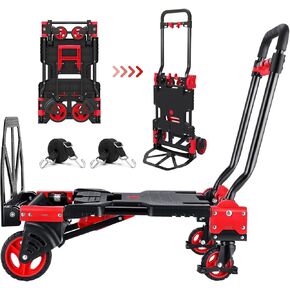 2 in 1 Folding Hand Truck,330LB Capacity Heavy Duty Hand Truck Dolly,Convertible Hand Truck with Retractable Handle,Hand Truck Foldable for Shopping,Moving,Family,Office Use