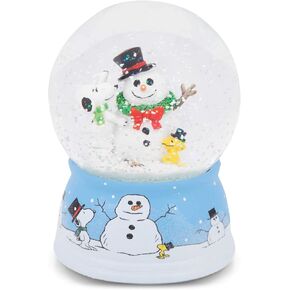 Roman Snoopy and Woodstock with Snowman Musical Snowdome 5.5 Inch Multicolor