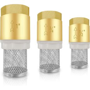 3 Pack Brass Foot Valve, Check Valve Water Pump Bottom Valve with Filter, Foot Valve Filter One Way No Return Valve, DN15-1/2", DN20-3/4", DN25-1"