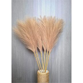 Sonjade Faux Pampas Grass Tall for Wedding and Home Decor, 6pcs L:80cm, Feathers for Floor Vases Perfect Fall Flowers - Disassembles for Easy Storage (Light Brown)