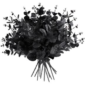 6 Pcs Black Eucalyptus Stems, 13" Fake Flowers DIY Black Silk Artificial Flowers Faux Spooky Branches for Home Halloween Farmhouse Gothic Floral Arrangements Decor