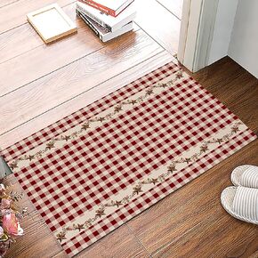 Vintage Western Texas Star Primitive Berries Red Buffalo Checkered Plaid, Bathroom Shower Mat Doormat Non Slip,Floor Rug Absorbent Carpets Floor Mat Home Decor for Kitchen Bedroom Rug, 16"X 24"