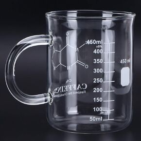 Glass Beaker with Handle, 450ml/16oz Beaker Mug, Glass Measuring Beaker, Borosilicate Glass Measuring Cup for Coffee Tea, Hot and Cold Beverage