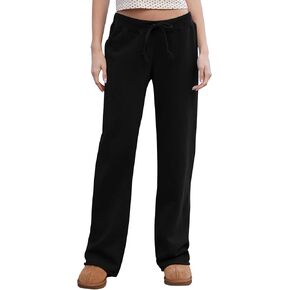 HeSaYep Women's Wide Leg Sweatpants Drawstring Ribbed Waist Baggy Sweat Pants Raw Hem Flared Lounge Pants