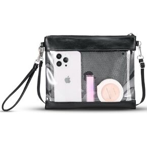 OMOUBOI Clear Bag for Stadium Events With Divider Clear Purses Crossbody Bag for Women Stadium Approved 12x6x12 Clear Bags Small Essentials Bag for Concert, Festivals, Sporting Events (Black)