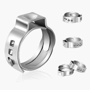 100PCs 1/2 Inch PEX Cinch Clamp Rings, 304 Stainless Steel Pex Crimp Rings for PEX Tubing, Single Ear Hose Clamps, Pipe Fitting Connections