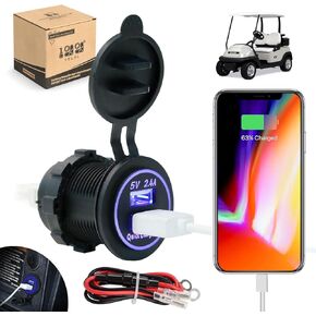 10L0L Golf Cart Dual USB Charger/USB Port/Quick Charge 3.0 USB Outlet Universal Fit EZGO Club Car and YAMAHA, Also Fit Motorcycle,RV, ATV,Boat etc.12V~24V Input