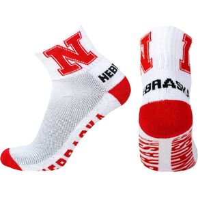 NCAA Nebraska Cornhuskers White Quarter Socks with Heel/Toe, Red, One Size