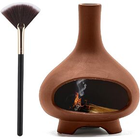 Palo Santo Holder Burner Handmade Ceramics Incense Burner Chimenea Incense Dish Sage Holder Smudge Bowl for Palo Santo and Sticks with Brush(Brown)