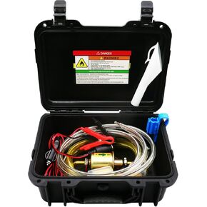 12V Fuel Transfer Pump Set, Moves Up to 85 Gallons Of Gas or Diesel Per Hour with Upgraded Carrying Case & Pulley Lead Pipe, Great for Vehicles, Boats, Equipment, Gasoline, Diesel (70W Boost Kit)