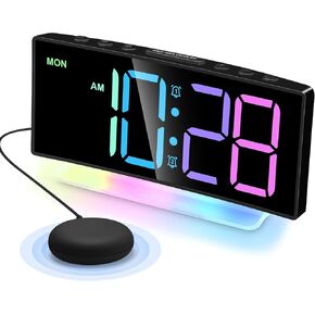 Cadmos Super Loud Alarm Clocks with Bed Shaker,Vibrating Alarm Clock for Heavy Sleepers,Hearing Impaired Deaf,Adults,Teens,Bedside Clock for Bedrooms with Large Digital Display,RGB Night Light (Black)