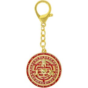Feng Shui 3 Celestials Protection Shield Amulet to Drive Away Evil and Avoid Injury Keychain, Gold, 10.5x4cm/3.9x1.5in (FW4974)