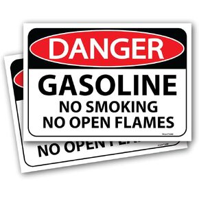 (2 pack) Danger Gasoline No Smoking No Open Flames Sign 7"x10" Self Adhesive Gasoline Warning Sticker Decal For Tanks, Storage NFPA/OSHA