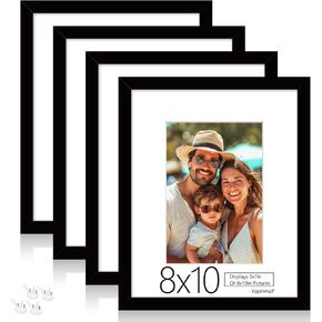 Yopingmall 11 x14 Picture Frame Set of 4, Black Photo Frame 8x10 with Mat Poster Frame Horizontal and Vertical Formats for Wall Hanging or Tabletop