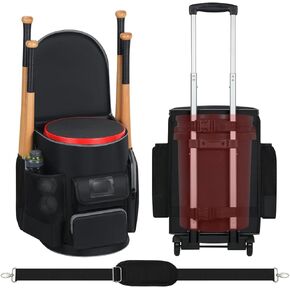 6 Gallon Baseball Bucket bag, Baseball Coaches Bag with Removable Trolley, Coaches Baseball Bag Holds Bucket of Baseballs, with Multiple Storage Pockets, Rolling Baseball Bag for Men Women