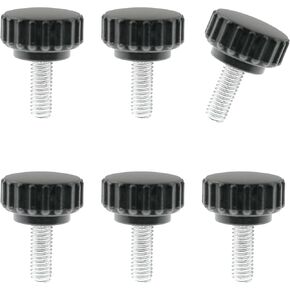 6PCS M6x25-22 Galvanized Thread Knurled Round Plastic Handle Screw Grip Thumb Screw on Type Plastic Threaded Hand Bolt Knobs Metric Male Thread Knurled Clamping Knobs