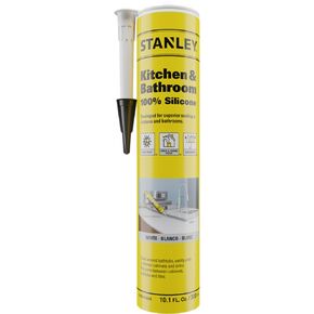 Stanley Kitchen & Bathroom 100% Silicone Caulk - 100% Waterproof Sealant and Adhesive for Kitchen and Bathroom, Bathtub, Shower and Sink, 10.1 fl. oz. Clear, 1 Pack