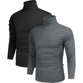 Poriff Men's Casual Turtleneck Pullover Tops Slim Fit Long Sleeve Basic Lightweight Sweaters