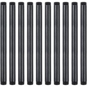 10 Pack 1/2 Inches x 10 Inches Black Malleable Steel Nipples Fitting, DIY Steampunk Industrial Vintage Style.
