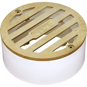 NDS 909B*, 3-Inch Round Grate with Collar, Connects to 2-Inch Drain Pipe and 3-Inch Drain Fittings, for Small Lawns, Landscaping and Patios, White Plastic and Satin Brass