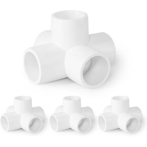5 Way PVC Pipe Fittings 1/2 Inch, PVC Elbow Corner Side Outlet Tee Fitting, SCH40 Furniture Grade PVC Pipe Connectors - Fits 1/2" PVC Pipes, 4 Pieces