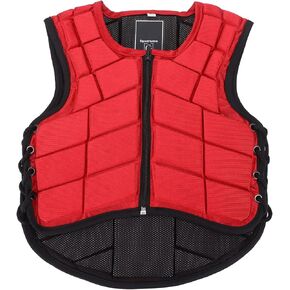 VBESTLIFE Nylon Children's Equestrian Vest, Foam Padded Children's Safety Horse Riding Protective Vest Body Protector Protective Gear Red