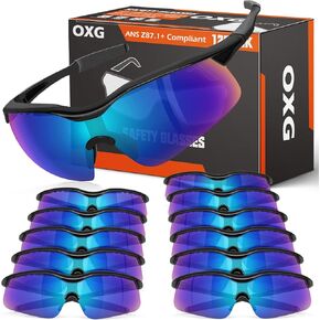 OXG 12 Pack Safety Glasses, ANSI Z87.1 Impact Resistant Anti-Scartch Safety Goggles for Men Women Youth