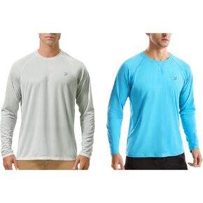 (الحجم: L) 2 حزمة من قمصان الحماية من أشعة الشمس فوق البنفسجية 50+ للرجال في الهواء الطلق بأكمام طويلة وعامل حماية من الشمس SPF للغوص والصيد والمشي لمسافات طويلة والسباحة in Kuwait