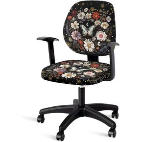 Talayituse Black Bat Pattern Office Chair Cover Computer Chair Cover, Protective & Stretchable Universal Rotating Chair Slipcovers 2 Piece for Desk Chair Cover