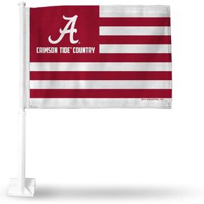 Rico Industries NCAA Alabama Crimson Tide Country Double Sided Car Flag - 16" x 19" - Strong Pole That Hooks onto Car/Truck/Automobile