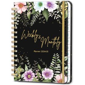 2024 Planner - Weekly and Monthly Planner from January 2024 - December 2024, 2024 Daily Planner Notebook with 12 Monthly Tabs, Spiral Twin-Wire Binding, 6.3" x 8.4", Black