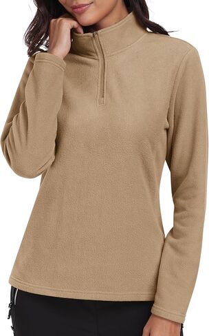 MoFiz Women's 1/4 Zip Fleece Pullover Stand Collar Long Sleeve Soft Lightweight Warm Winter Jacket Top in Saudi Arabia