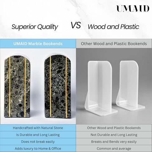 UMAID Handcrafted Marble Bookend Set - Elegant Heavy Duty Stone Book Holders - Premium Decorative and Functional Bookends for Shelves - Perfect for Home Office Decor - Modern Marble Design in Saudi Arabia