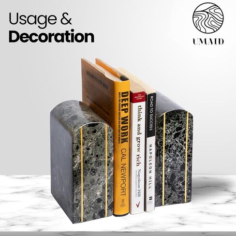 UMAID Handcrafted Marble Bookend Set - Elegant Heavy Duty Stone Book Holders - Premium Decorative and Functional Bookends for Shelves - Perfect for Home Office Decor - Modern Marble Design in Saudi Arabia